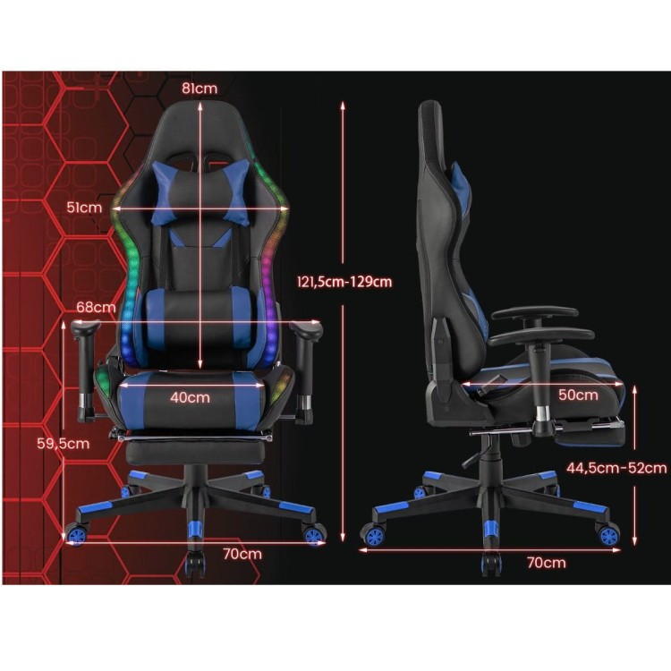 Fotel gamingowy z podświetleniem LED RGB niebieski