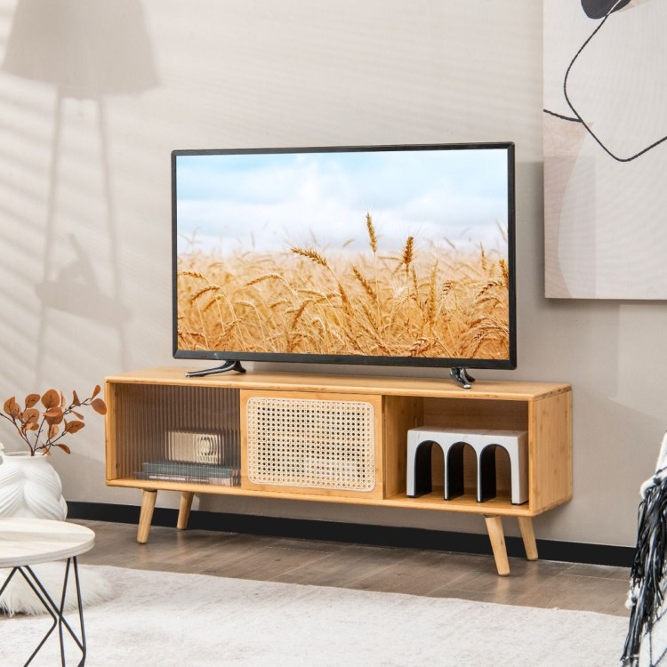 Szafka RTV bambusowa z rattanowymi drzwiami