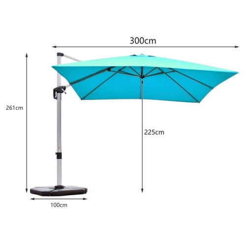 Parasol z podstawą krzyżową i aluminiowym słupkiem 300 x 300 x 261 cm niebieski