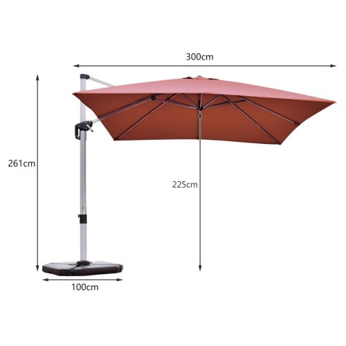 Parasol z podstawą krzyżową i aluminiowym słupkiem 300 x 300 x 261 cm pomarańczowy