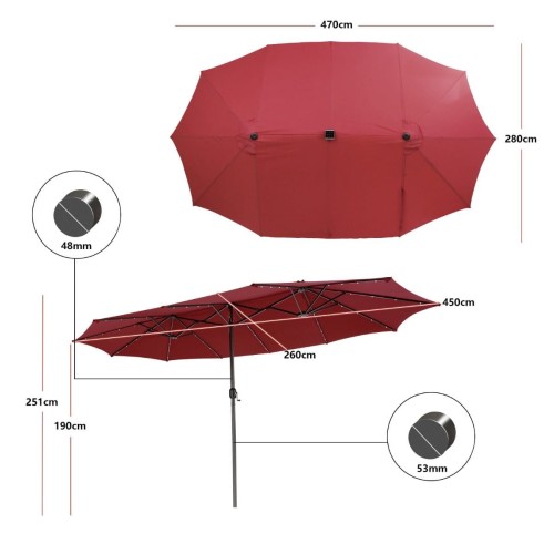 Parasol ogrodowy z solarnymi diodami LED 470 cm