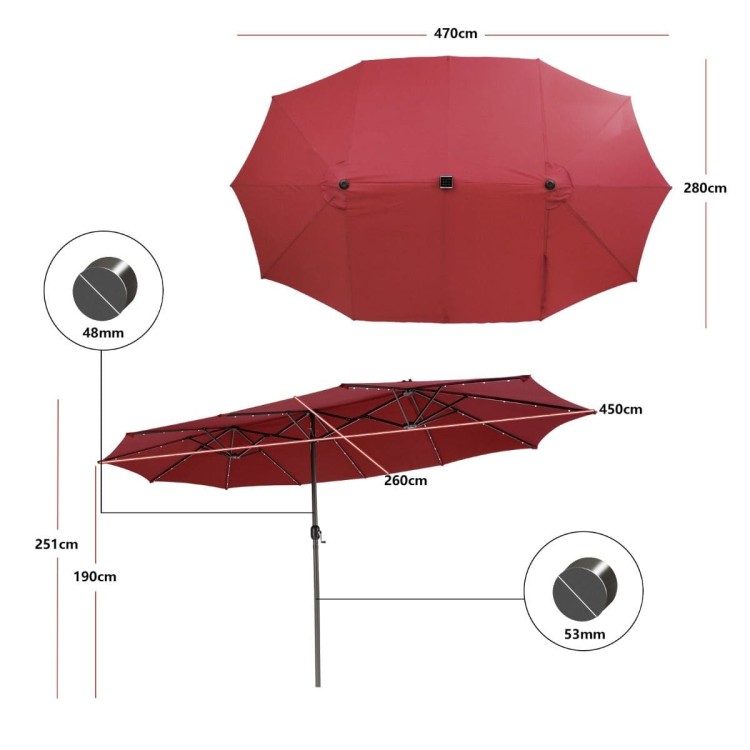Parasol ogrodowy z solarnymi diodami LED 470 cm