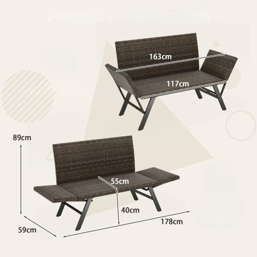 Rattanowa sofa ogrodowa z regulowanymi podłokietnikami