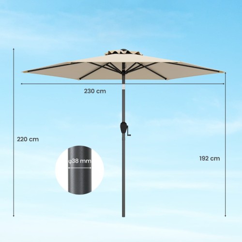 Parasol ogrodowy z korbką i regulacją 230 cm beżowy