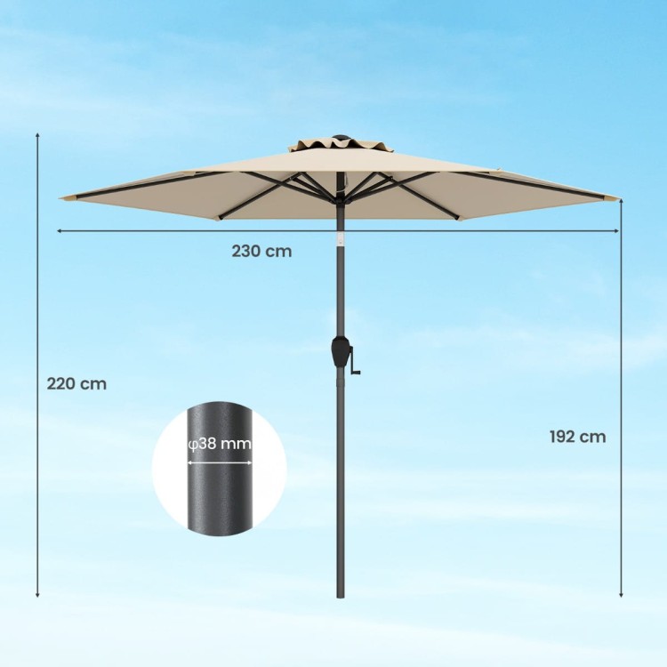Parasol ogrodowy z korbką i regulacją 230 cm beżowy