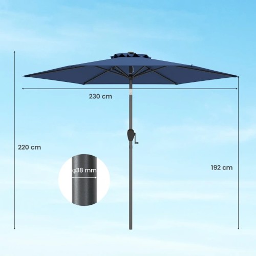 Parasol ogrodowy z korbką i regulacją 230 cm granatowy
