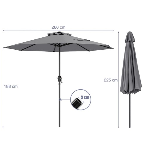 Parasol tarasowy 260 cm szary