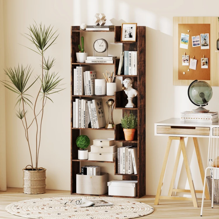 costway6stckigesbcherregalholzregalmit2kippsicherungenoffenesausstellungsregalstandregalaufbewahrungsregalfrarbeitszimmerwohnzimmer69x22x163cmindustriellkaffee_1752026400107_image_1.jpg