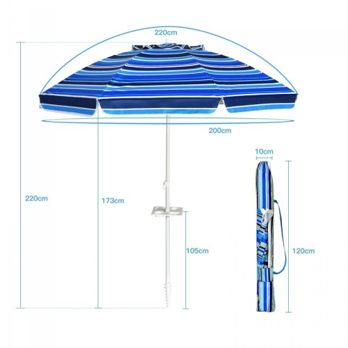 Parasol plażowy regulowany z uchwytem i ochroną UPF 50+ 2,2 x 2m