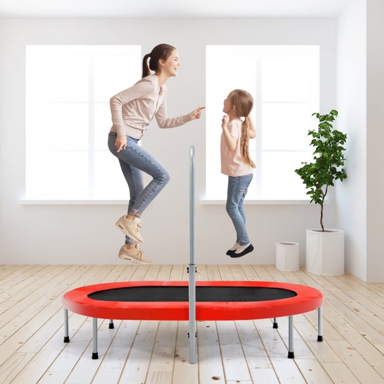 Podwójna trampolina do zabawy i ćwiczeń fitness z poręczą