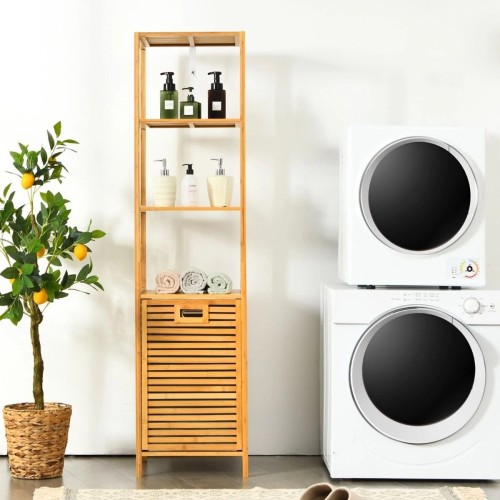 Bambusowy organizer z chowanym koszem na pranie 40 x 33 x 160 cm