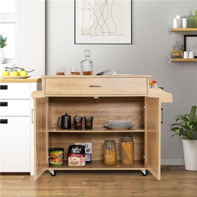 Wyspa kuchenna na kółkach z szufladą i drzwiczkami 116 x 40 x 85 cm